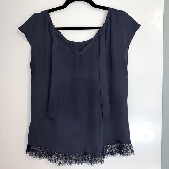 Lauren Conrad bow back eyelash lace gathered top S - Picture 3 of 13